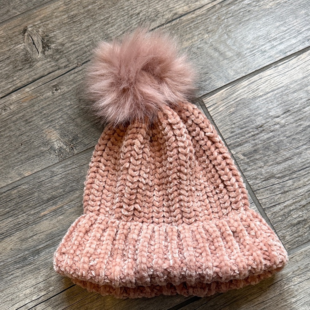 Cozy Pink Knit Beanie with Pom-Pom